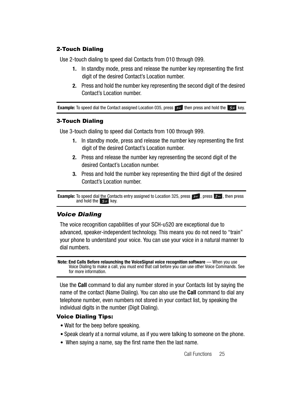 Touch dialing, Voice dialing, Voice dialing tips | Samsung SCH-U520ZNAUSC User Manual | Page 25 / 192