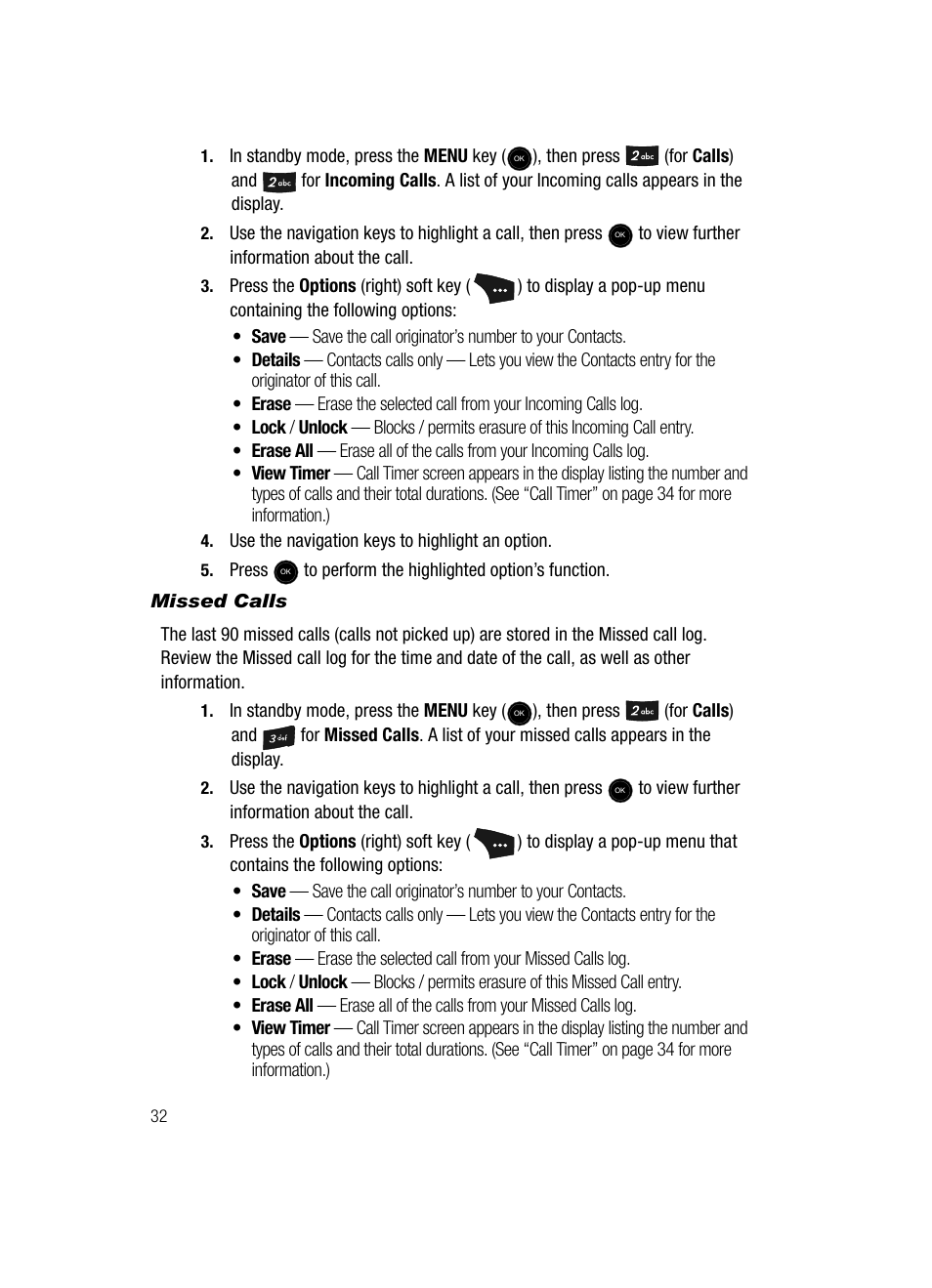 Missed calls | Samsung SCH-U520ZNAUSC User Manual | Page 32 / 192