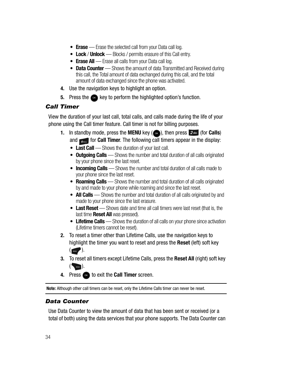 Call timer, Data counter | Samsung SCH-U520ZNAUSC User Manual | Page 34 / 192