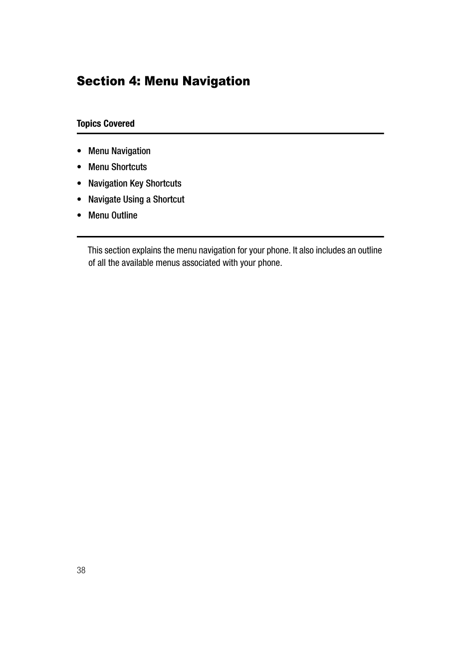 Section 4: menu navigation, Menu navigation | Samsung SCH-U520ZNAUSC User Manual | Page 38 / 192