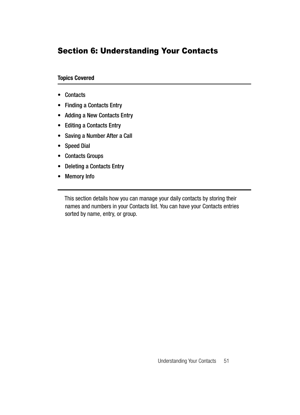 Section 6: understanding your contacts, Understanding your contacts | Samsung SCH-U520ZNAUSC User Manual | Page 51 / 192