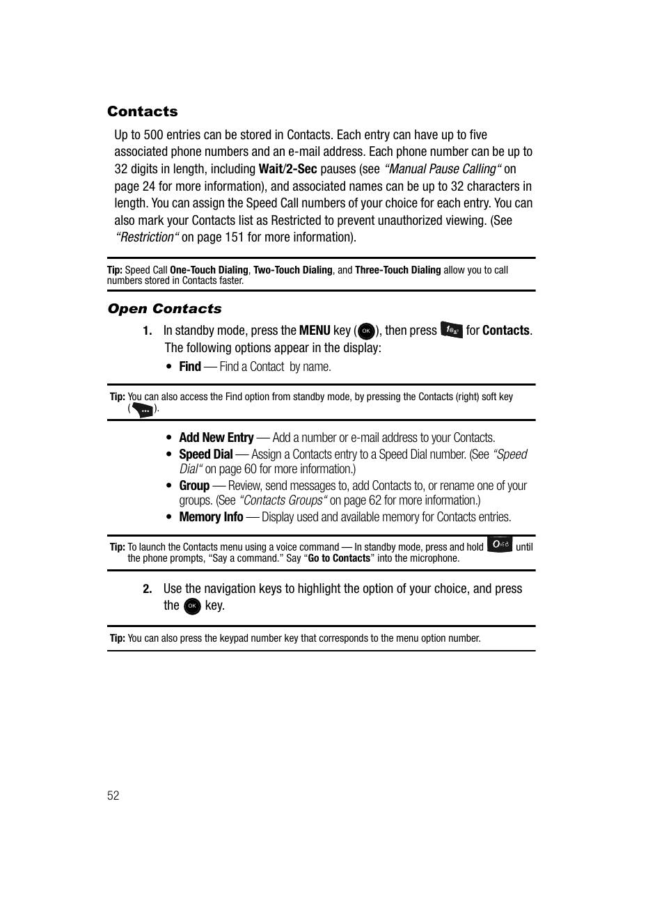 Contacts, Open contacts | Samsung SCH-U520ZNAUSC User Manual | Page 52 / 192