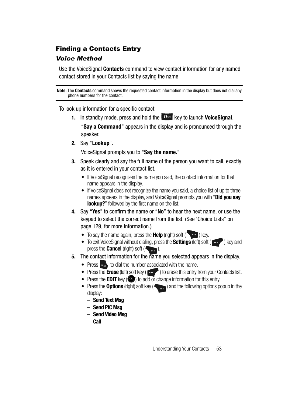 Finding a contacts entry, Voice method | Samsung SCH-U520ZNAUSC User Manual | Page 53 / 192