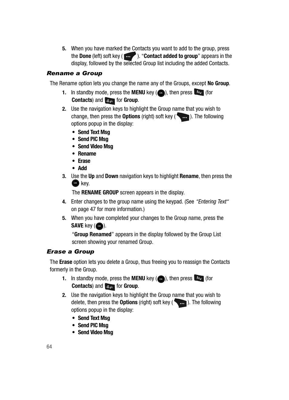 Rename a group, Erase a group | Samsung SCH-U520ZNAUSC User Manual | Page 64 / 192