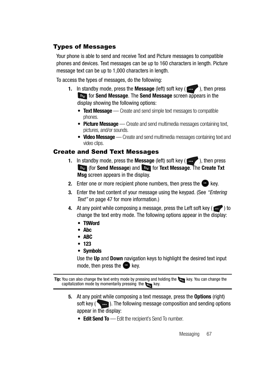 Types of messages, Create and send text messages, Types of messages create and send text messages | Samsung SCH-U520ZNAUSC User Manual | Page 67 / 192