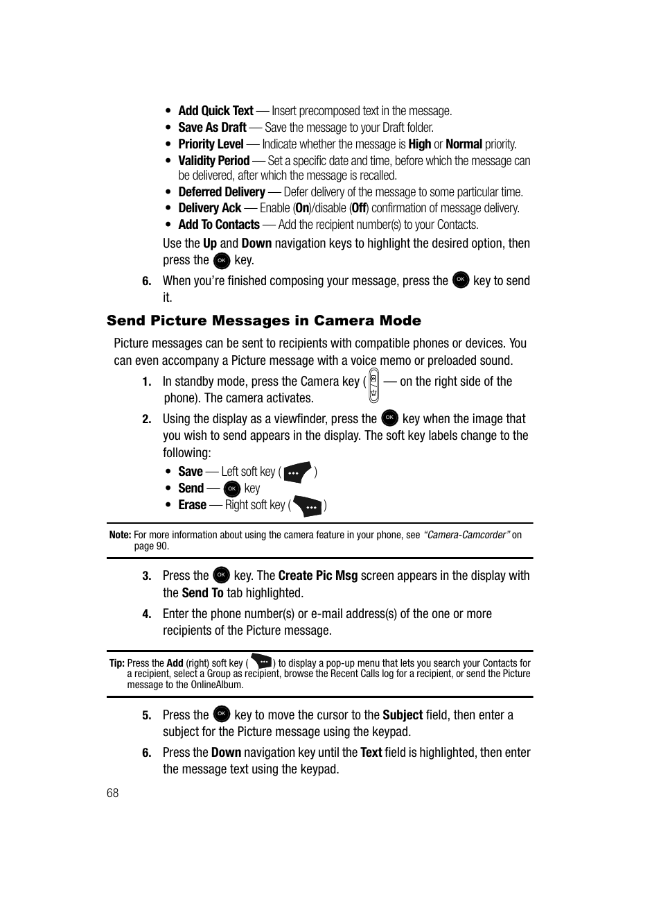 Send picture messages in camera mode | Samsung SCH-U520ZNAUSC User Manual | Page 68 / 192