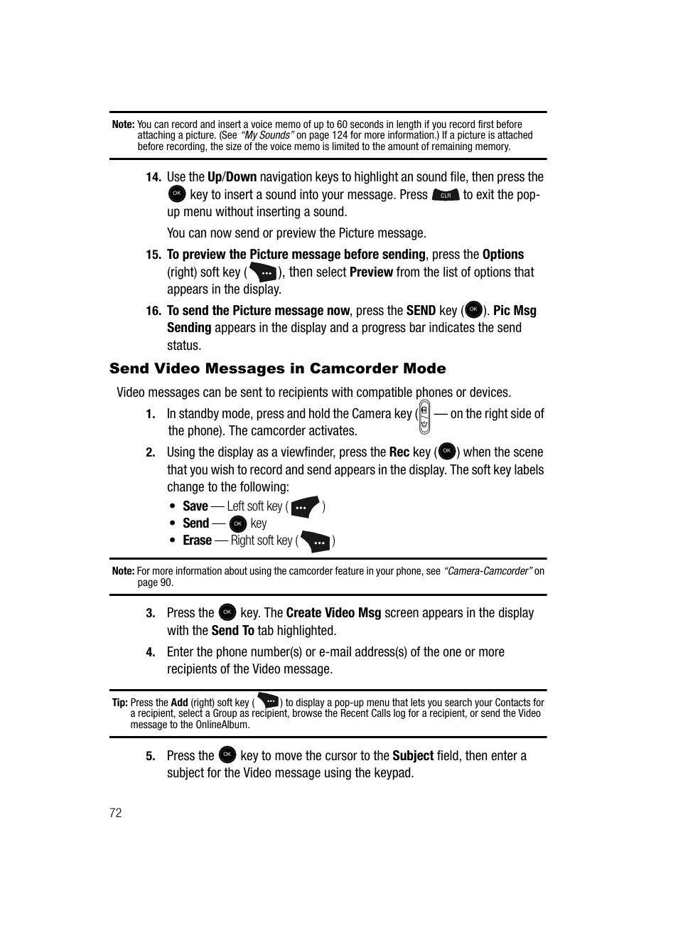 Send video messages in camcorder mode | Samsung SCH-U520ZNAUSC User Manual | Page 72 / 192