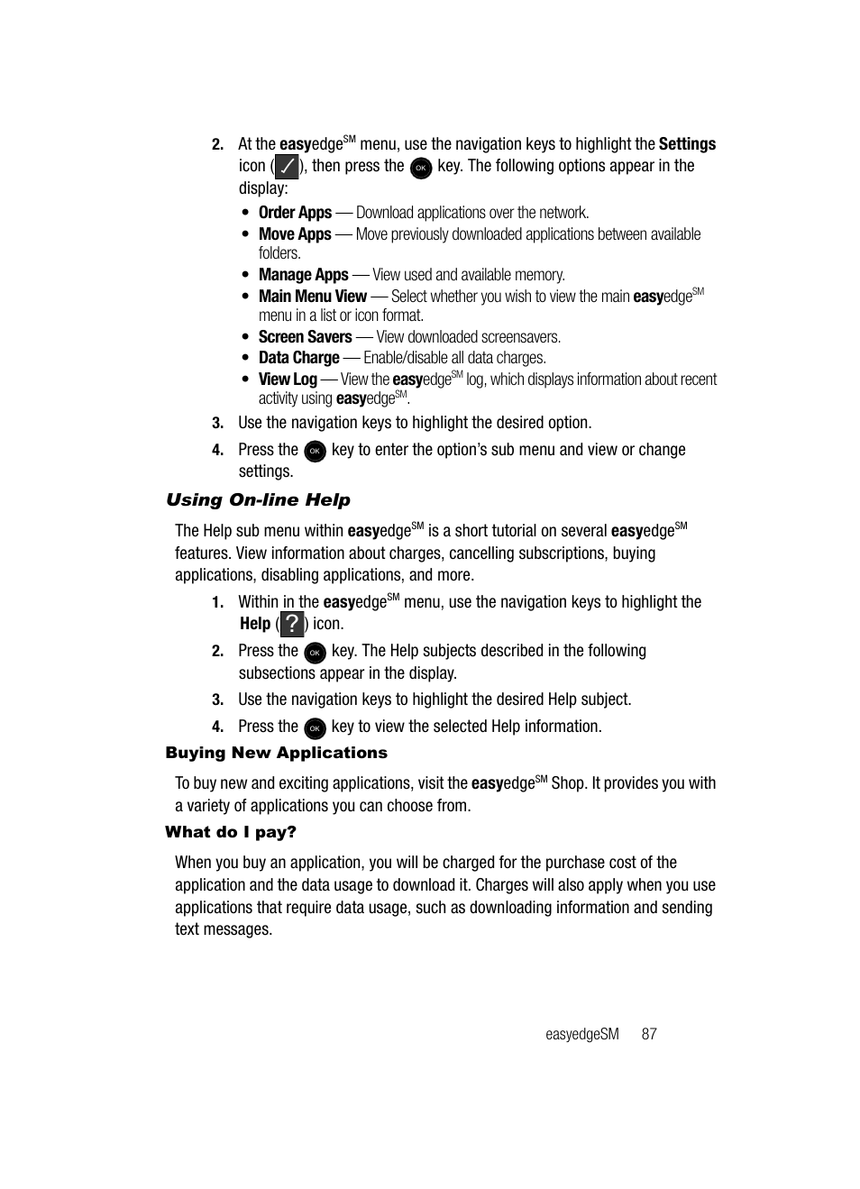 Using on-line help, Buying new applications, What do i pay | Samsung SCH-U520ZNAUSC User Manual | Page 87 / 192