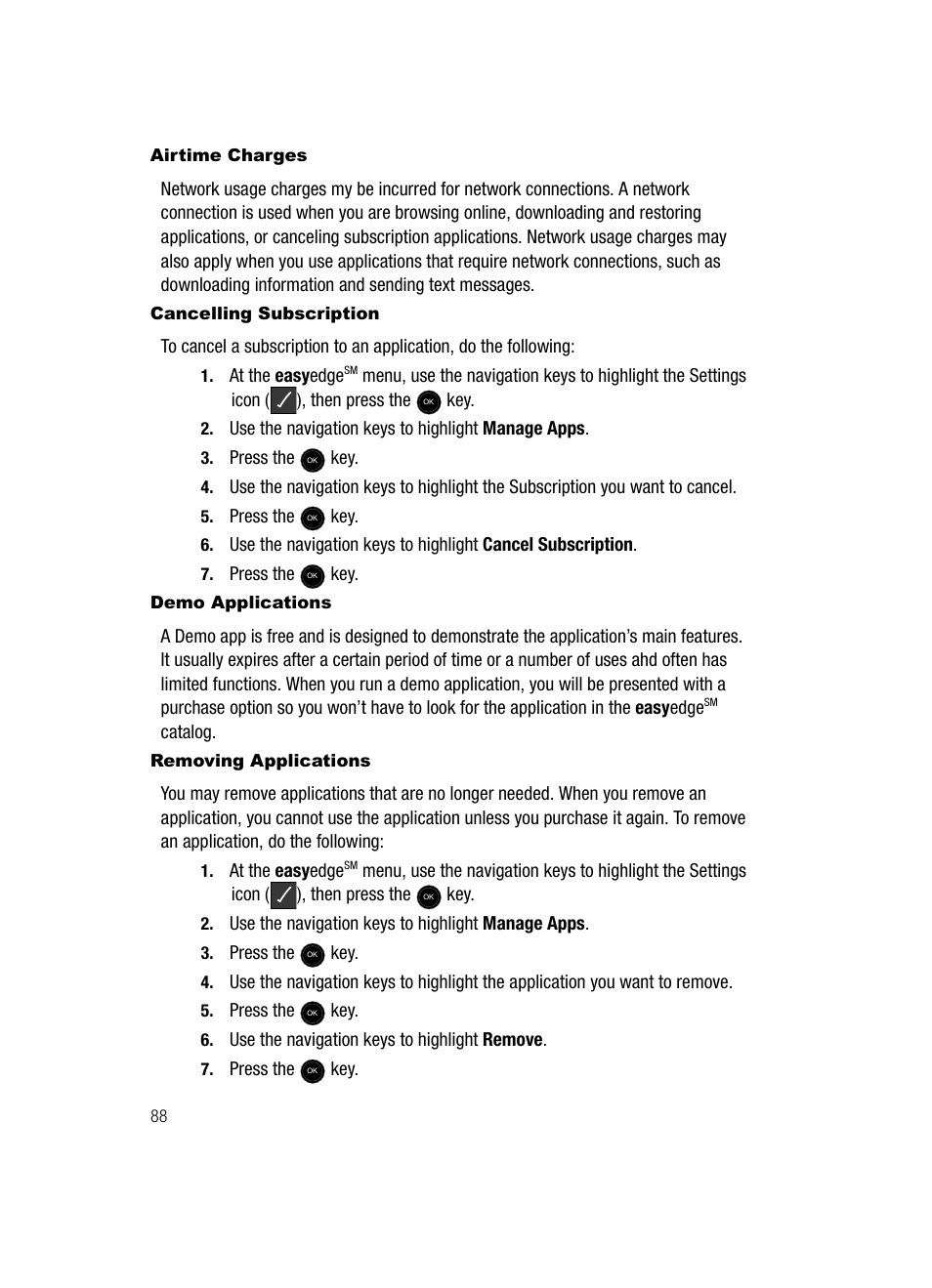 Airtime charges, Cancelling subscription, Demo applications | Removing applications | Samsung SCH-U520ZNAUSC User Manual | Page 88 / 192