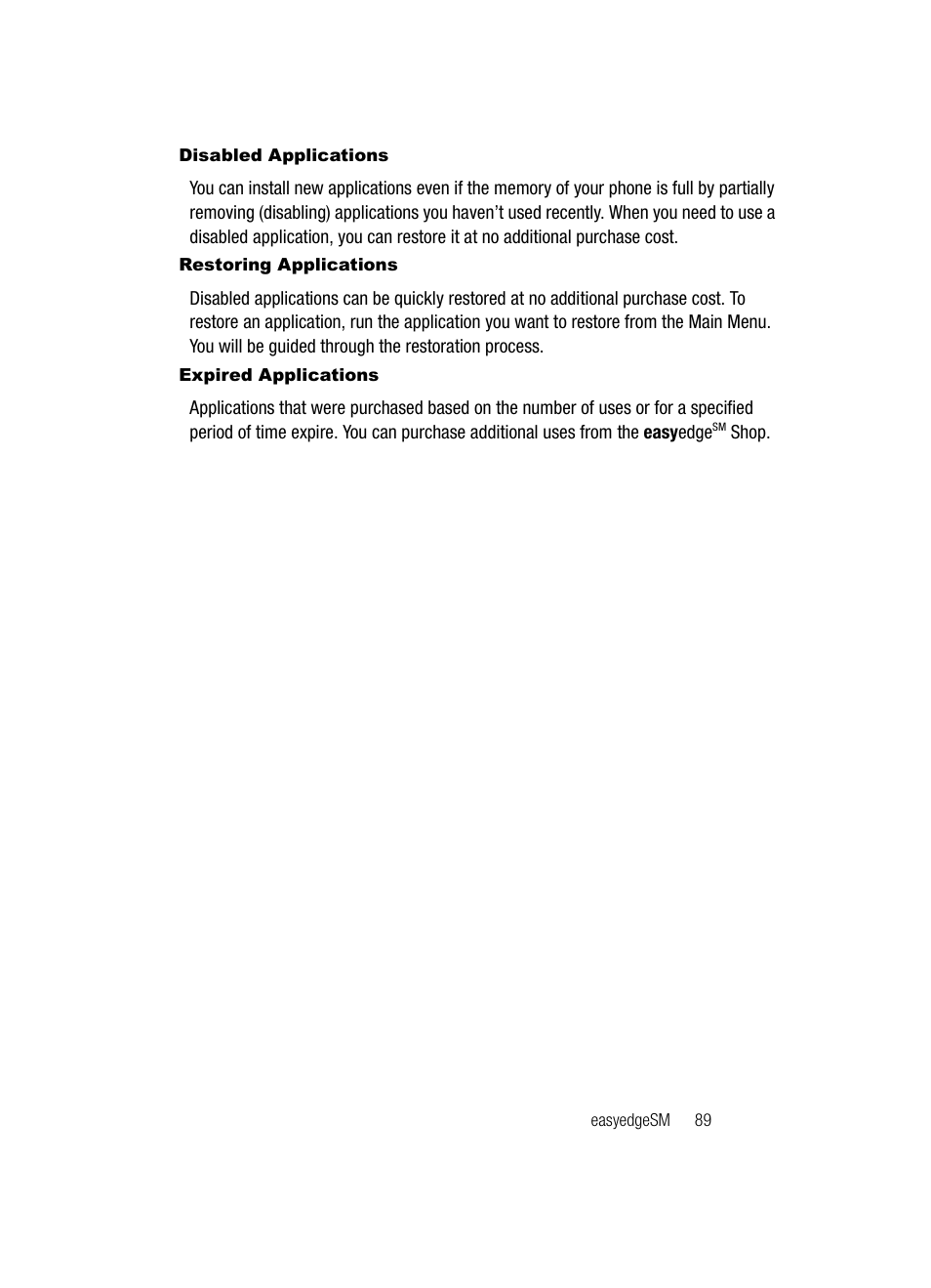 Disabled applications, Restoring applications, Expired applications | Samsung SCH-U520ZNAUSC User Manual | Page 89 / 192