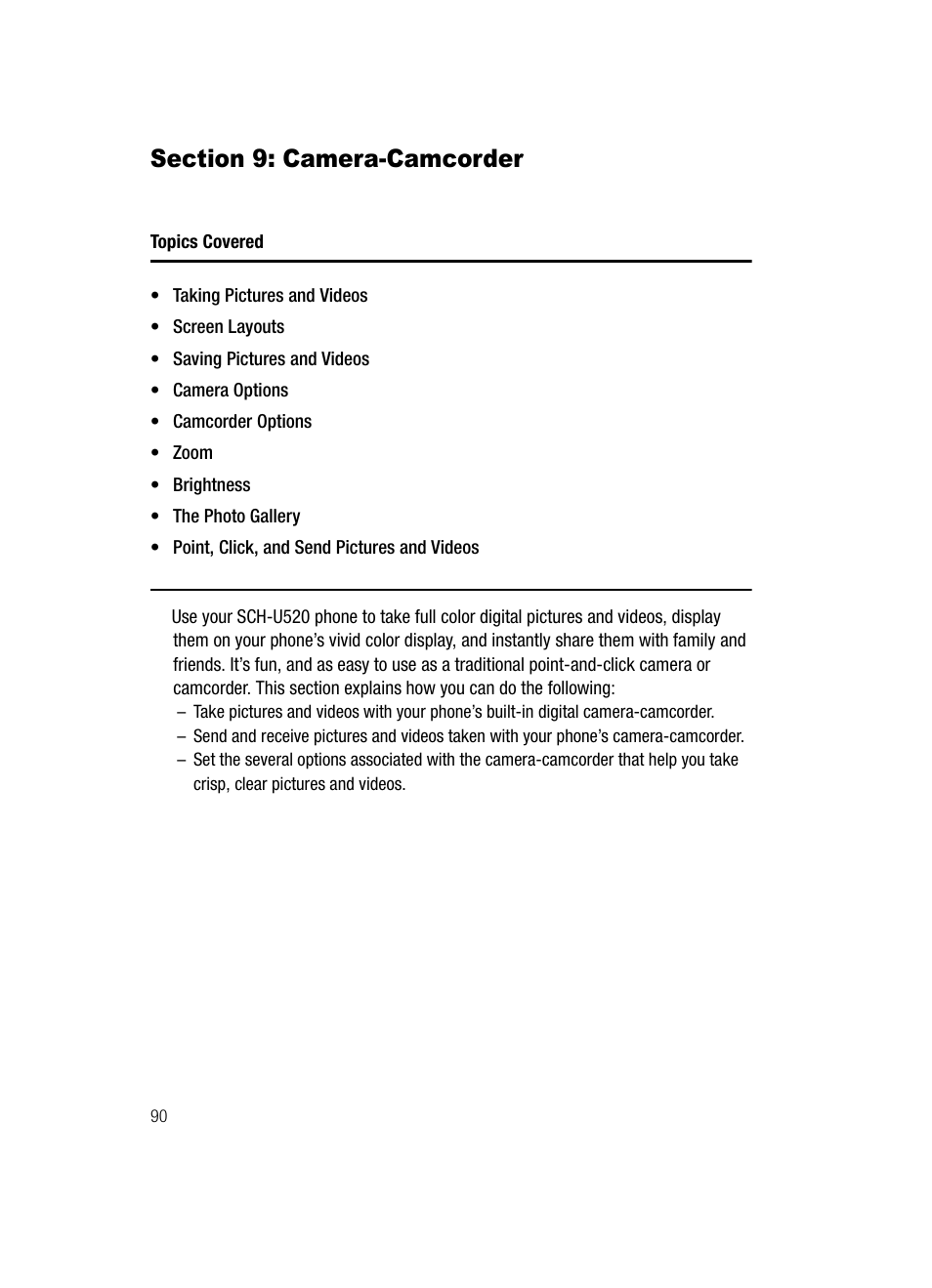 Section 9: camera-camcorder, Camera-camcorder | Samsung SCH-U520ZNAUSC User Manual | Page 90 / 192
