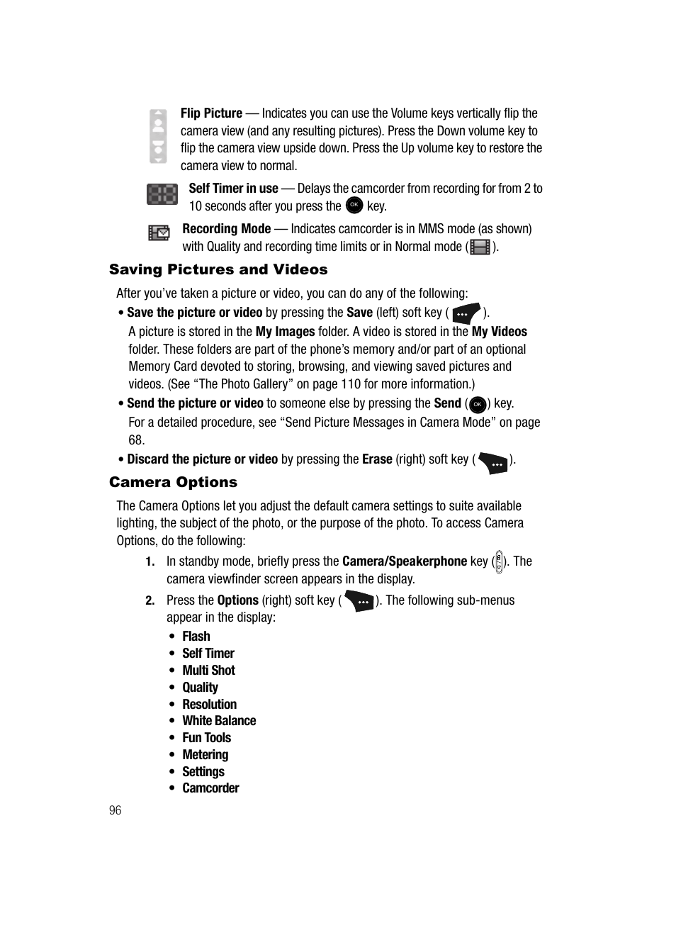 Saving pictures and videos, Camera options, Saving pictures and videos camera options | Samsung SCH-U520ZNAUSC User Manual | Page 96 / 192