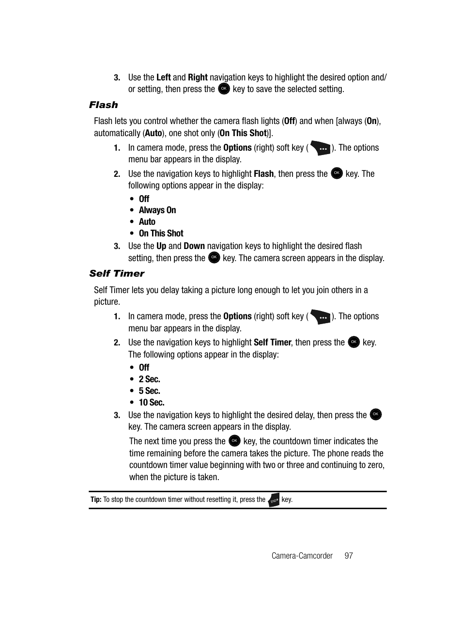 Flash, Self timer | Samsung SCH-U520ZNAUSC User Manual | Page 97 / 192