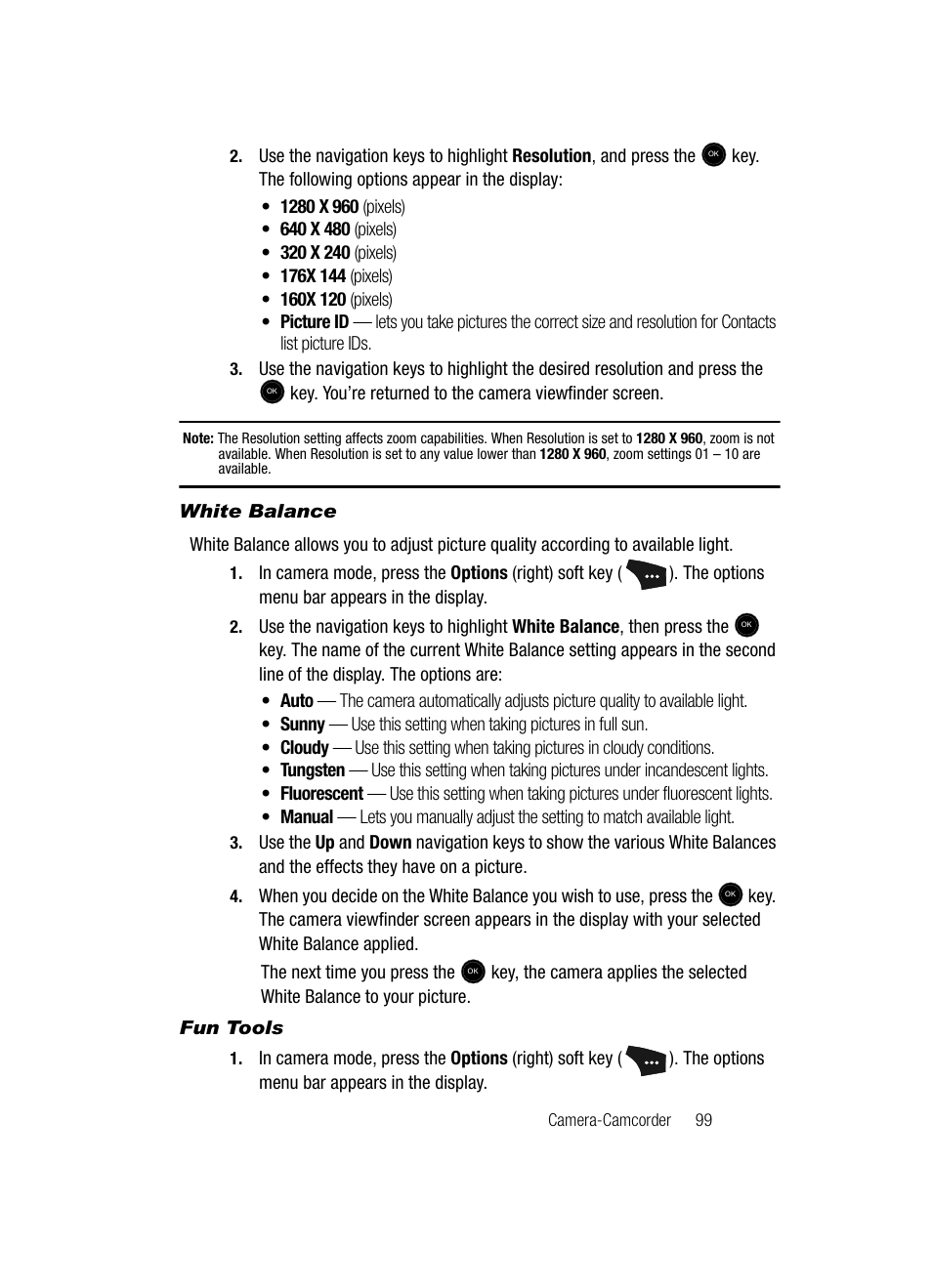 White balance, Fun tools | Samsung SCH-U520ZNAUSC User Manual | Page 99 / 192