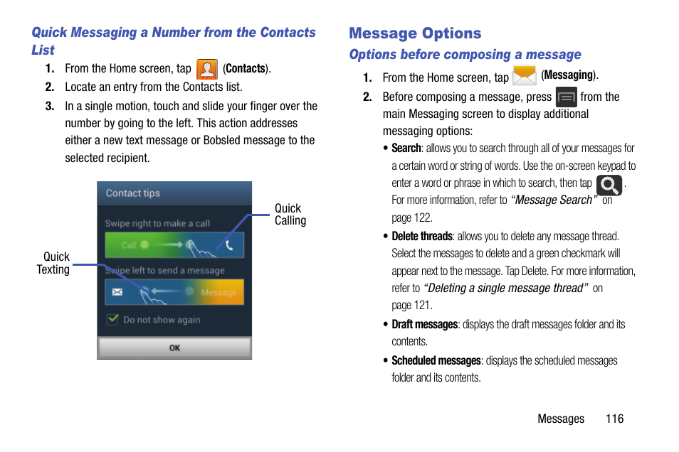 Message options | Samsung SGH-T599DAATMB User Manual | Page 121 / 340