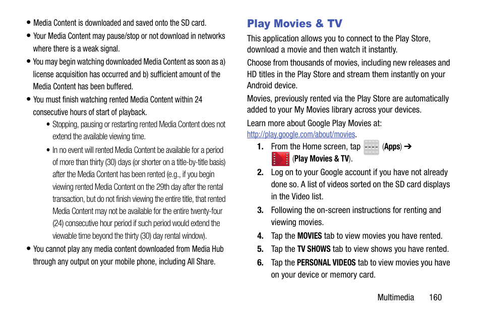 Play movies & tv | Samsung SGH-T599DAATMB User Manual | Page 165 / 340