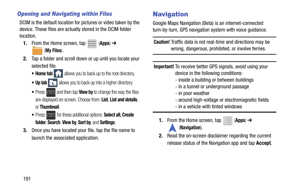 Navigation | Samsung SGH-T599DAATMB User Manual | Page 196 / 340