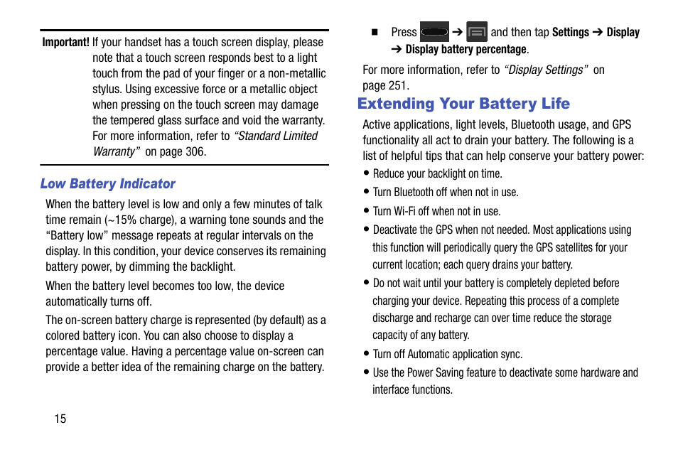 Extending your battery life | Samsung SGH-T599DAATMB User Manual | Page 20 / 340