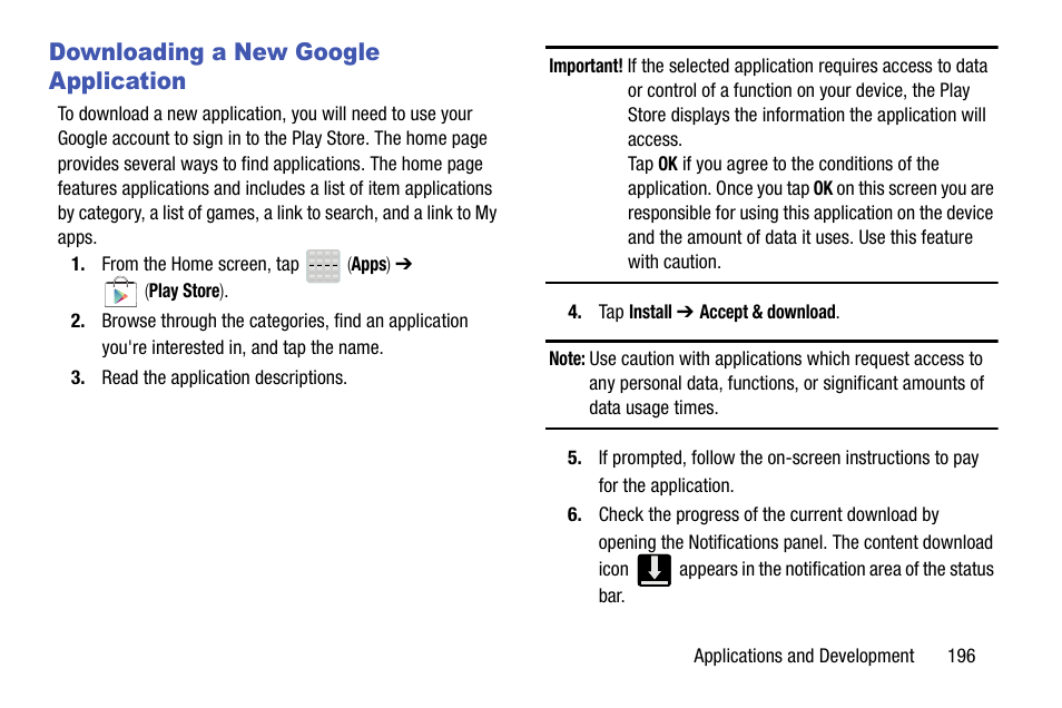 Downloading a new google application | Samsung SGH-T599DAATMB User Manual | Page 201 / 340