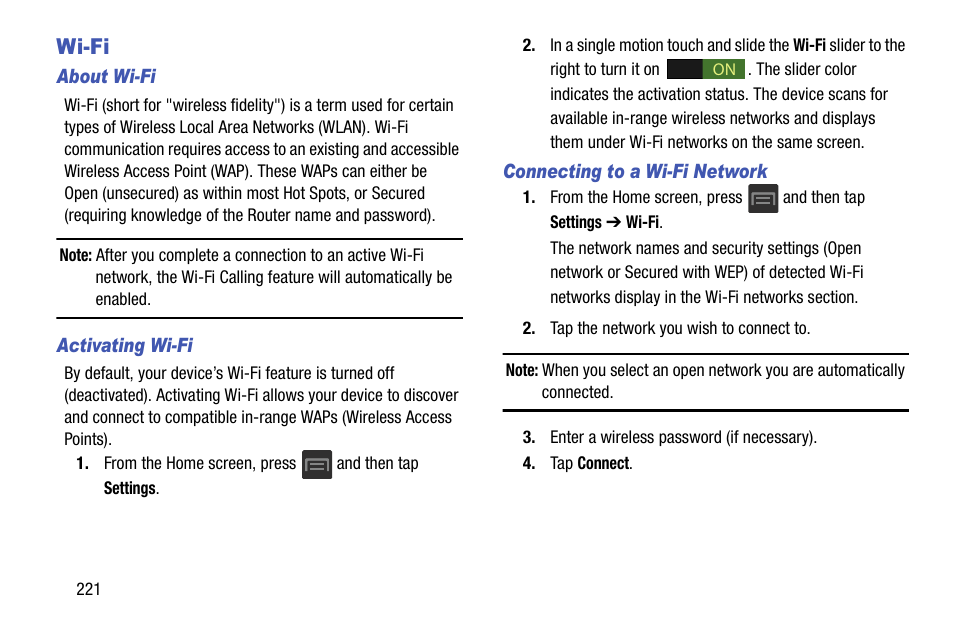 Wi-fi | Samsung SGH-T599DAATMB User Manual | Page 226 / 340