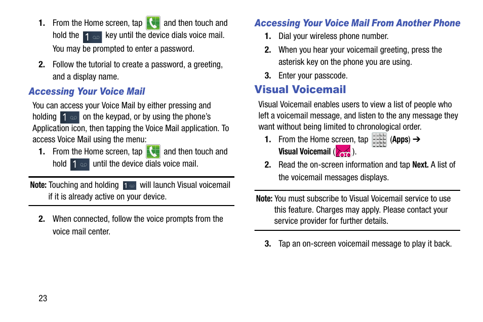 Visual voicemail | Samsung SGH-T599DAATMB User Manual | Page 28 / 340