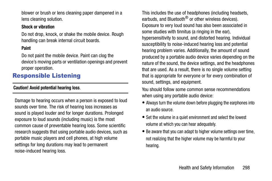 Responsible listening | Samsung SGH-T599DAATMB User Manual | Page 303 / 340