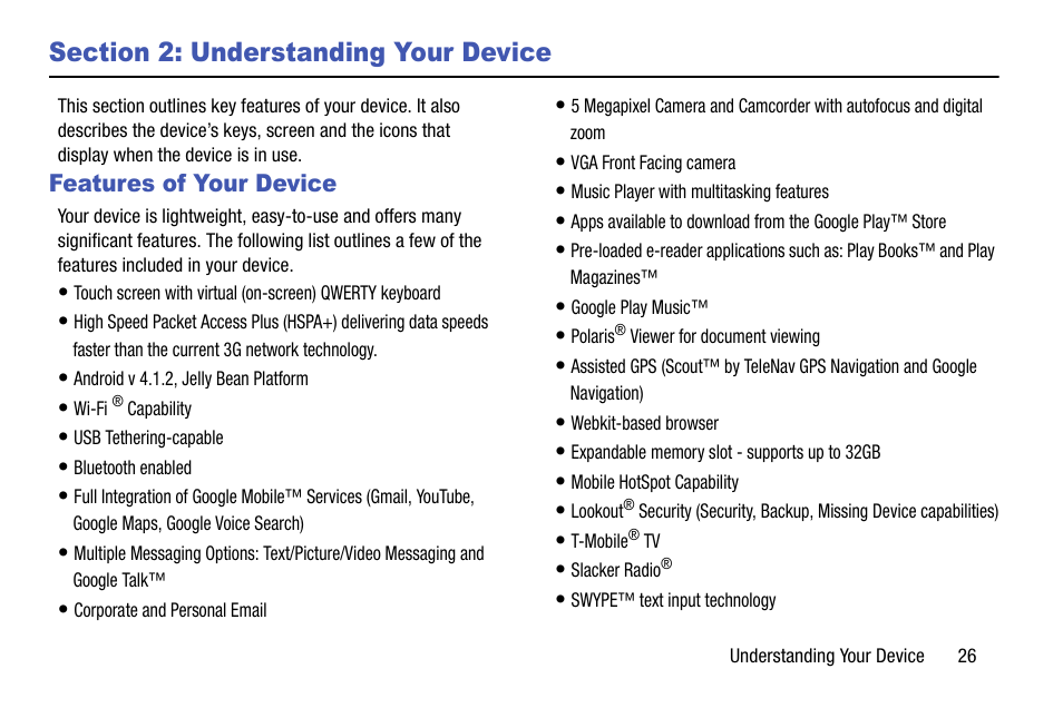 Section 2: understanding your device, Features of your device | Samsung SGH-T599DAATMB User Manual | Page 31 / 340