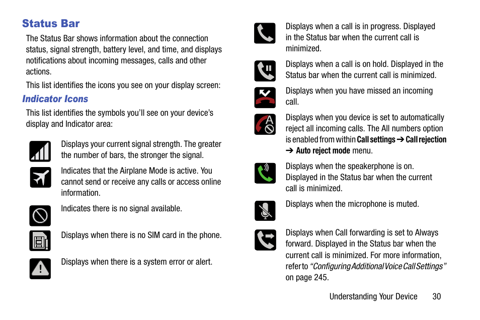 Status bar | Samsung SGH-T599DAATMB User Manual | Page 35 / 340