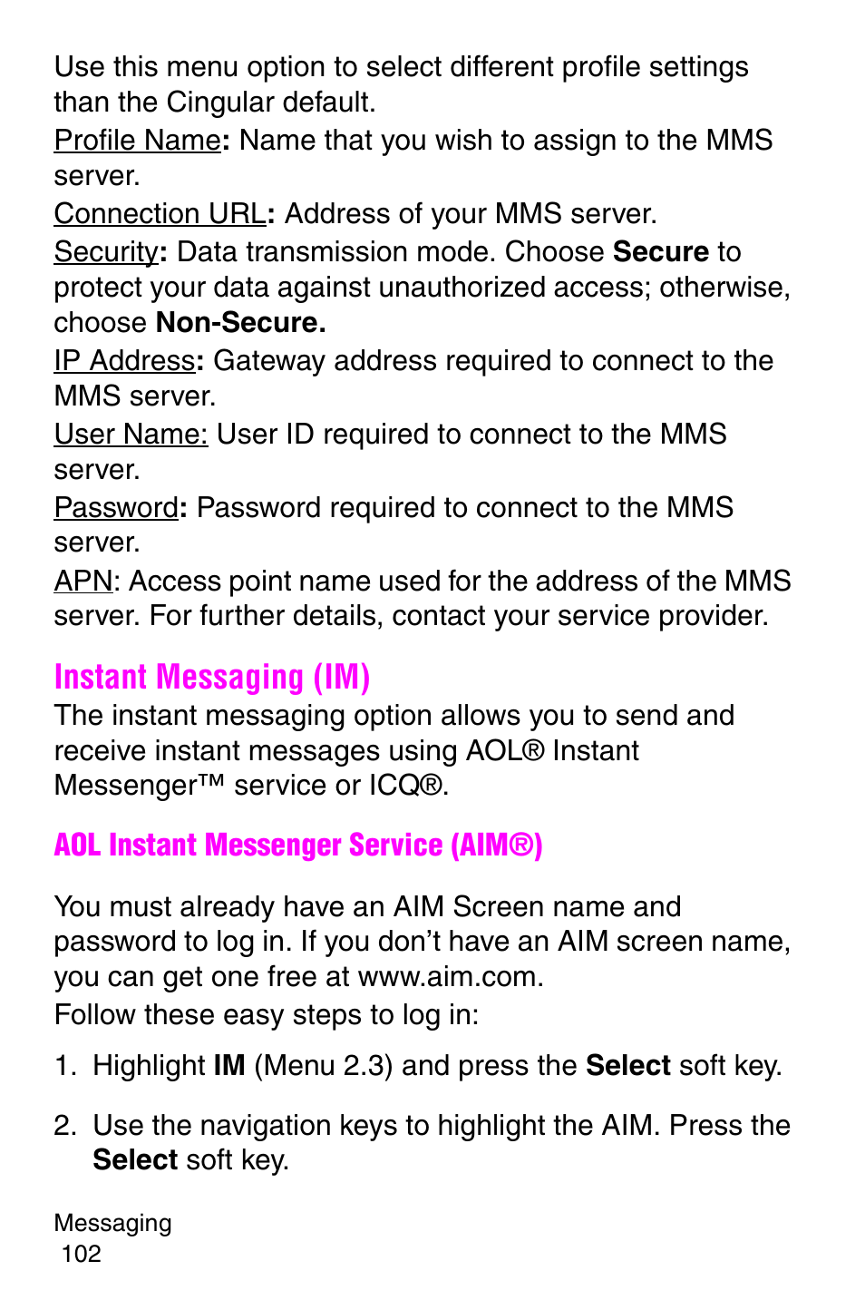 Instant messaging (im) | Samsung SGH-C207CSACIN User Manual | Page 103 / 219