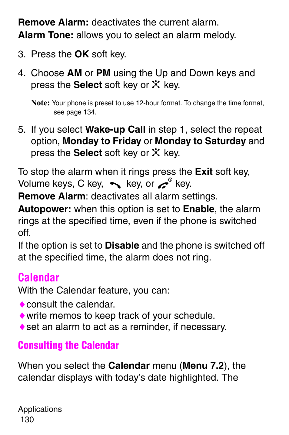 Press the ok soft key, Calendar | Samsung SGH-C207CSACIN User Manual | Page 131 / 219