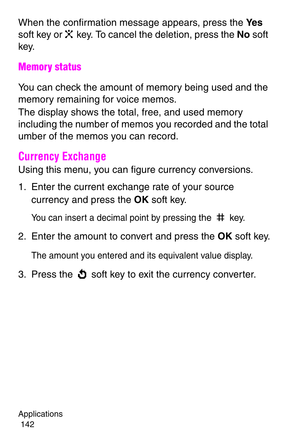 Currency exchange, Press the soft key to exit the currency converter | Samsung SGH-C207CSACIN User Manual | Page 143 / 219