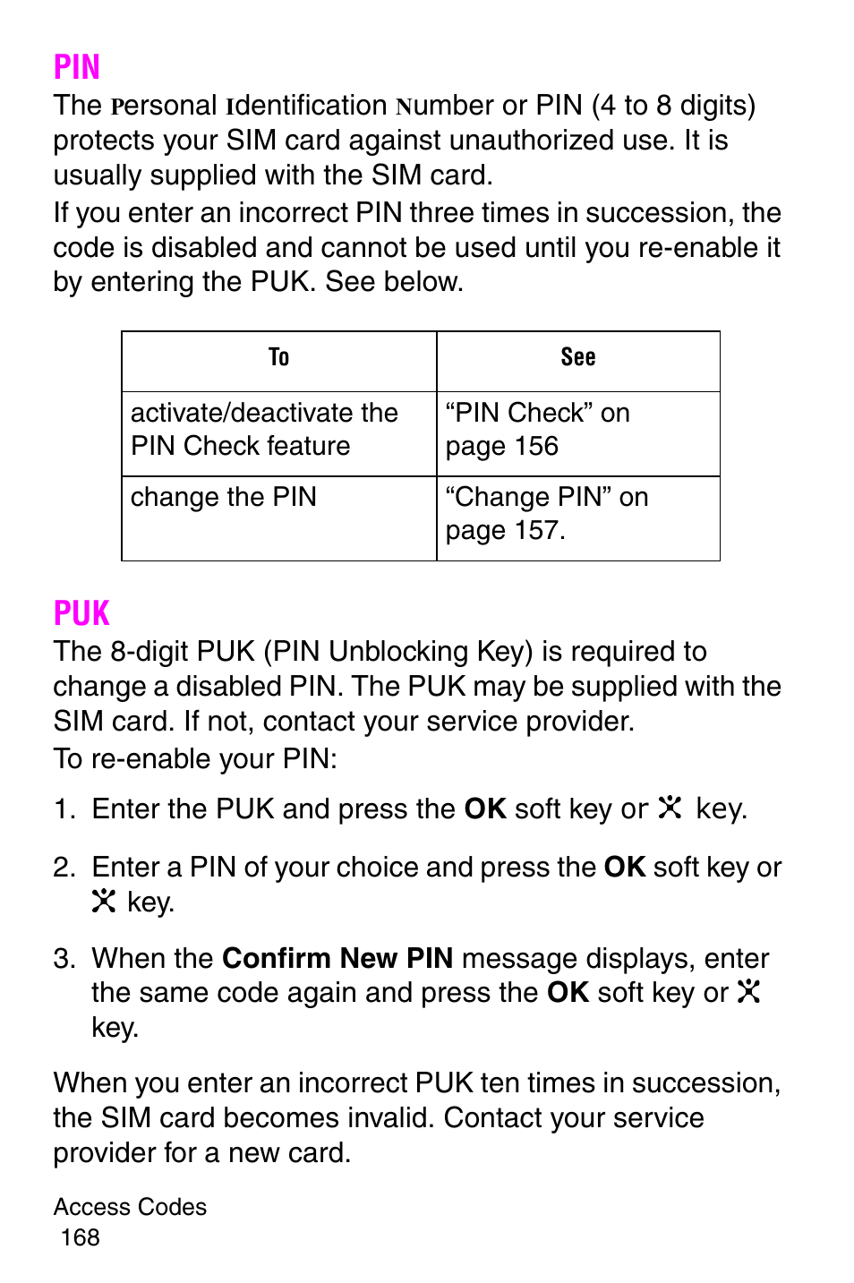 Enter the puk and press the ok soft key or key, Pin puk | Samsung SGH-C207CSACIN User Manual | Page 169 / 219