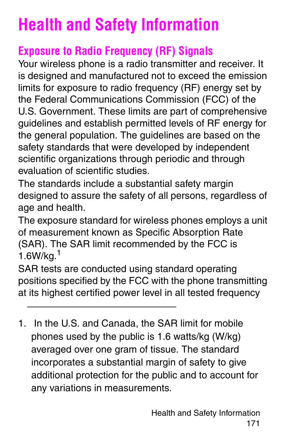Health and safety information, Exposure to radio frequency (rf) signals | Samsung SGH-C207CSACIN User Manual | Page 172 / 219