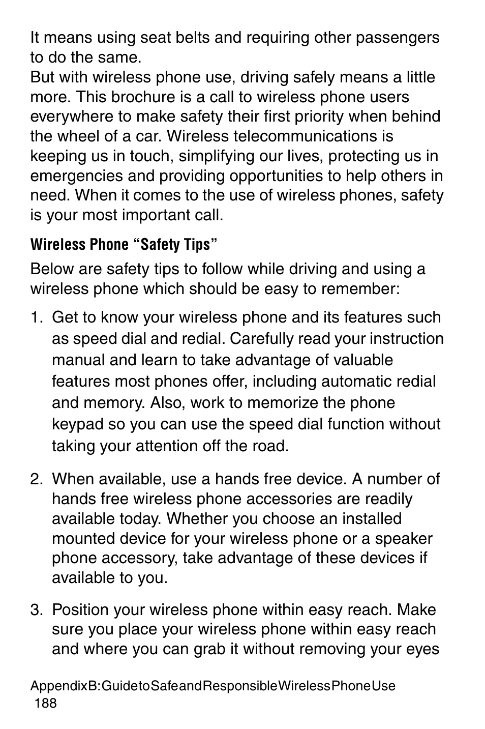 Wireless phone “safety tips | Samsung SGH-C207CSACIN User Manual | Page 189 / 219