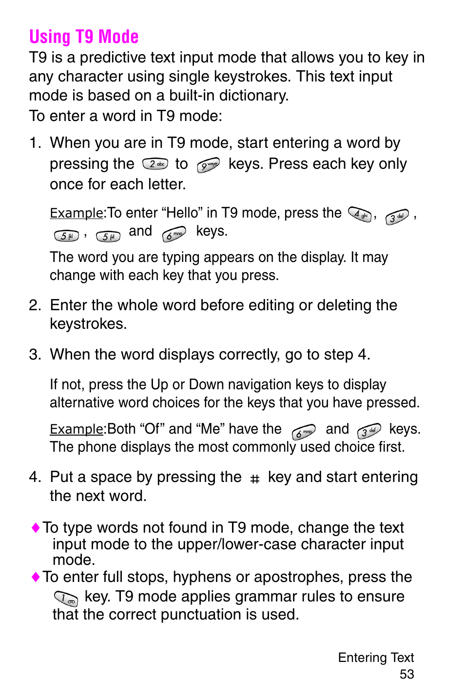 Using t9 mode, When the word displays correctly, go to step 4 | Samsung SGH-C207CSACIN User Manual | Page 54 / 219