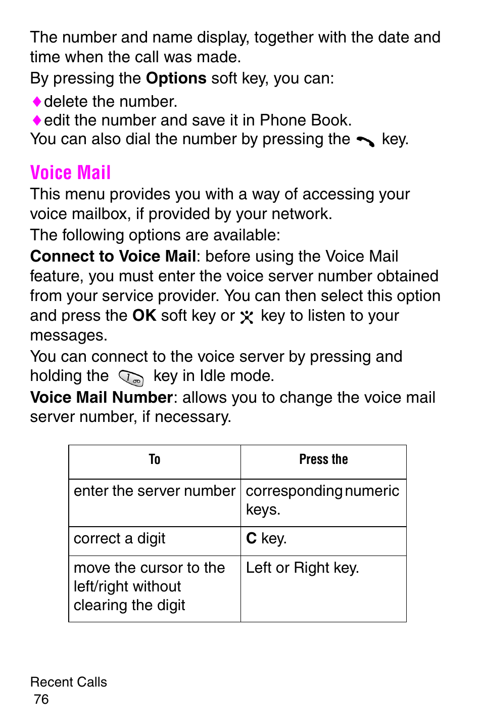 Voice mail | Samsung SGH-C207CSACIN User Manual | Page 77 / 219