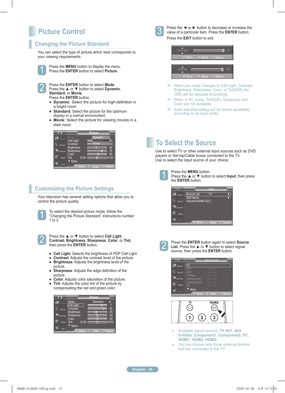 Picture control | Samsung PN50A450P1DXZA User Manual | Page 10 / 12