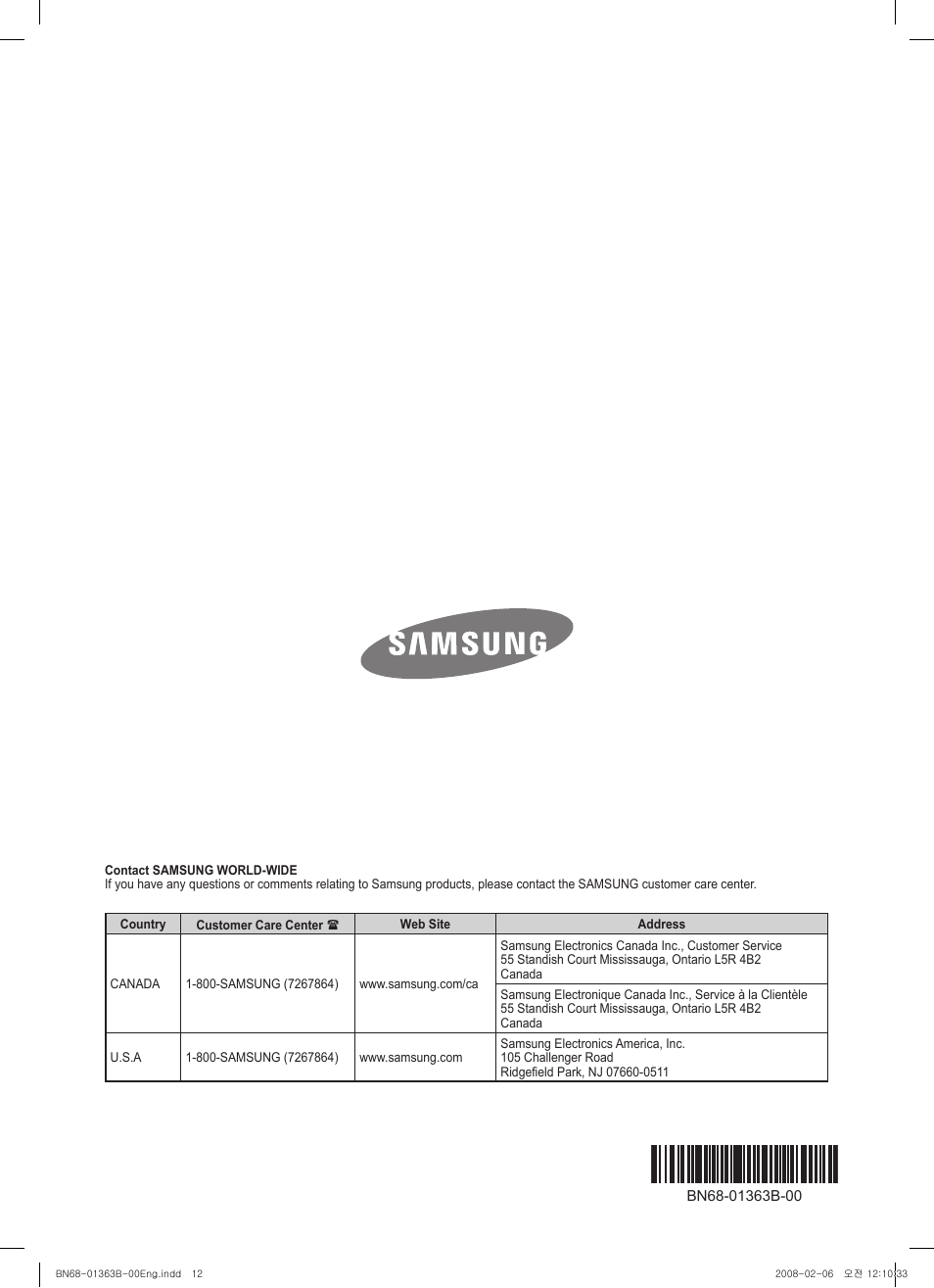 Samsung PN50A450P1DXZA User Manual | Page 12 / 12