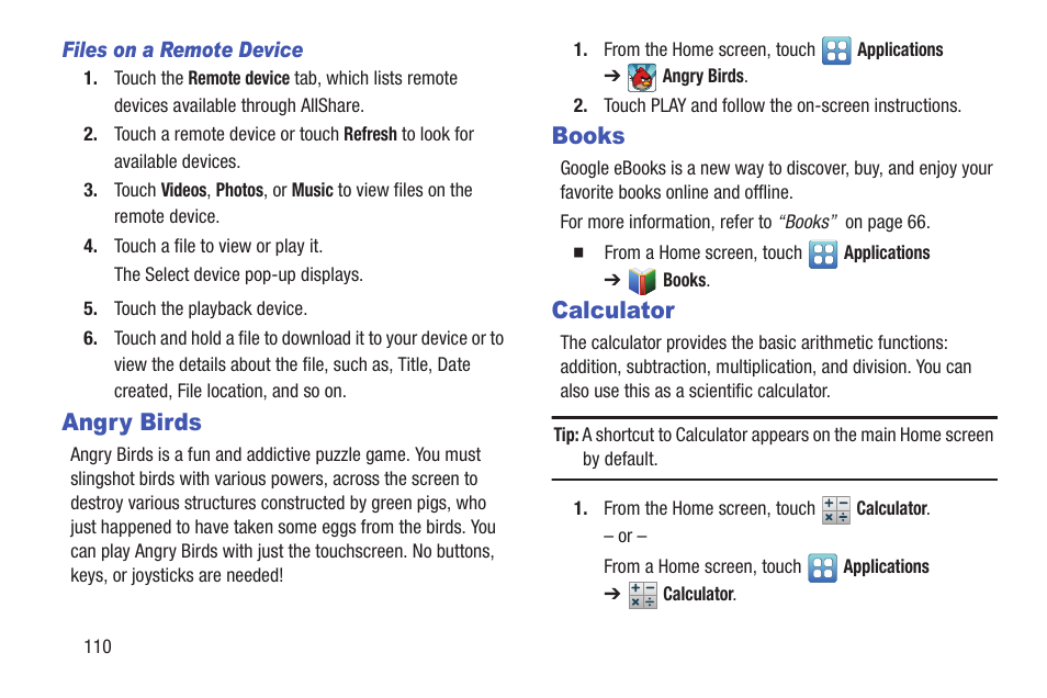 Angry birds, Books, Calculator | Angry birds books calculator | Samsung YP-GI1CB-XAA User Manual | Page 114 / 214