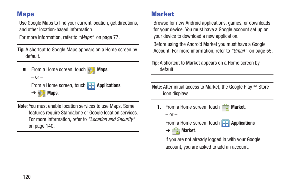 Maps, Market, Maps market | Samsung YP-GI1CB-XAA User Manual | Page 124 / 214