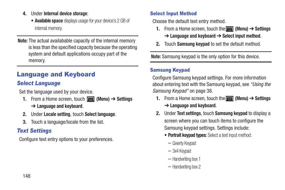 Language and keyboard | Samsung YP-GI1CB-XAA User Manual | Page 152 / 214