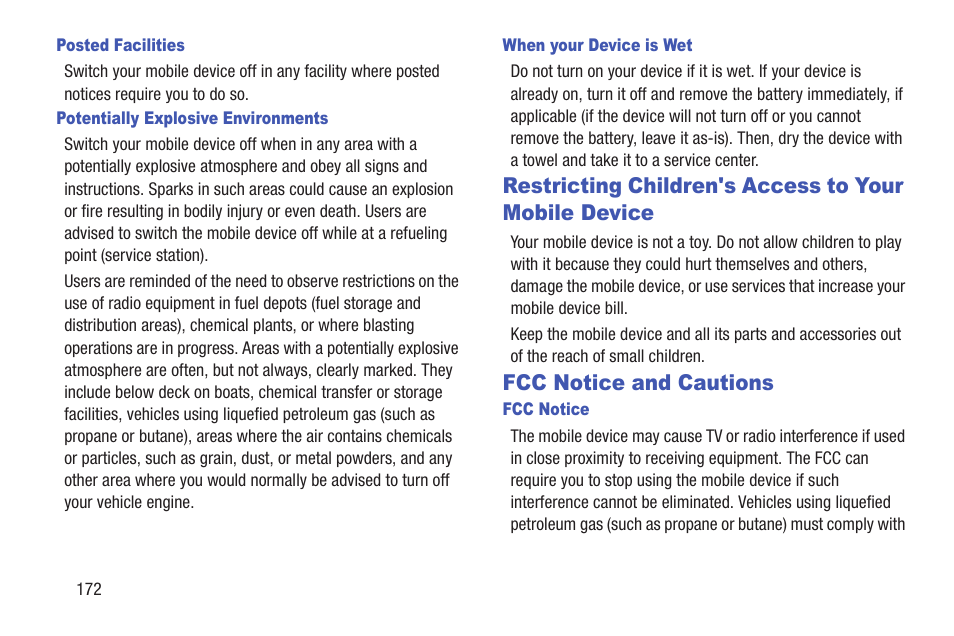 Fcc notice and cautions, Restricting children's access to your, Mobile device | Samsung YP-GI1CB-XAA User Manual | Page 176 / 214