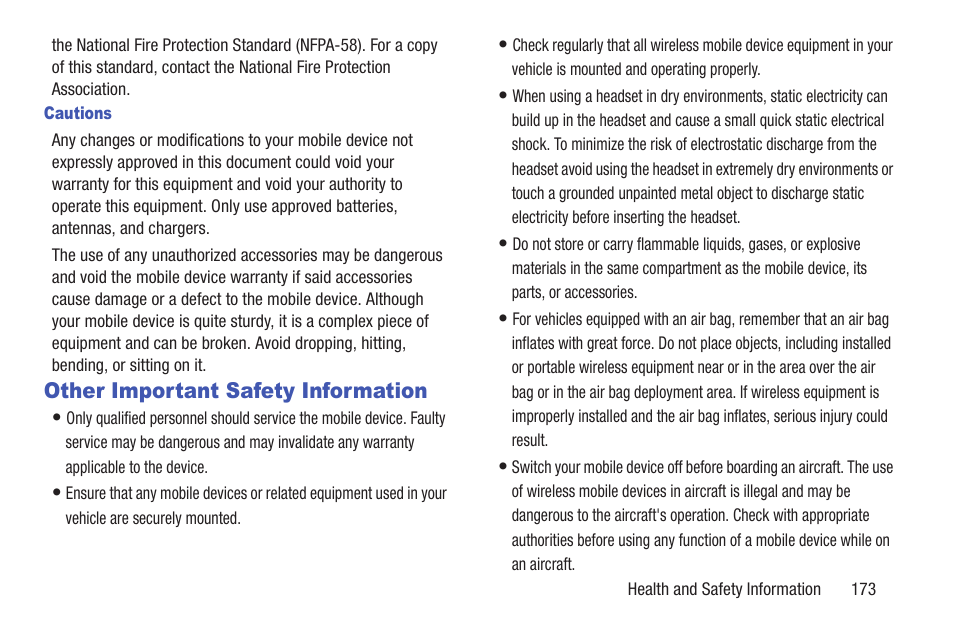 Other important safety information | Samsung YP-GI1CB-XAA User Manual | Page 177 / 214