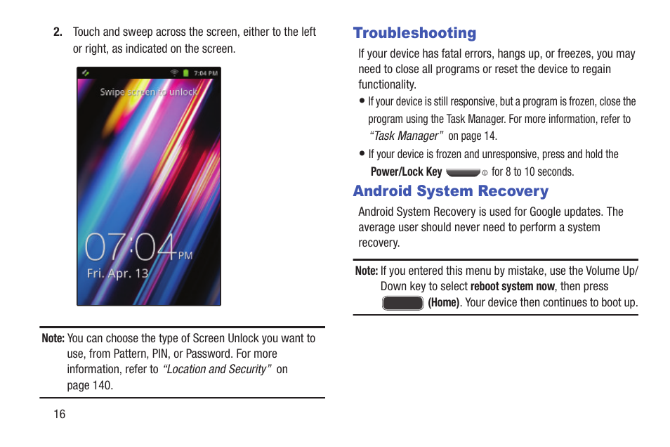 Troubleshooting, Android system recovery, Troubleshooting android system recovery | Samsung YP-GI1CB-XAA User Manual | Page 20 / 214
