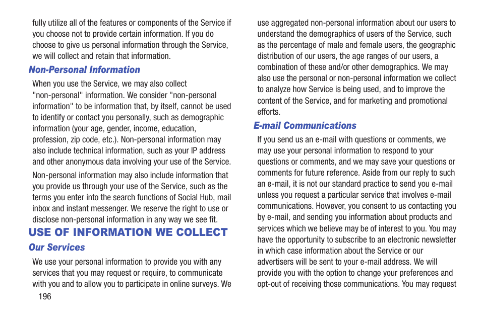 Use of information we collect | Samsung YP-GI1CB-XAA User Manual | Page 200 / 214