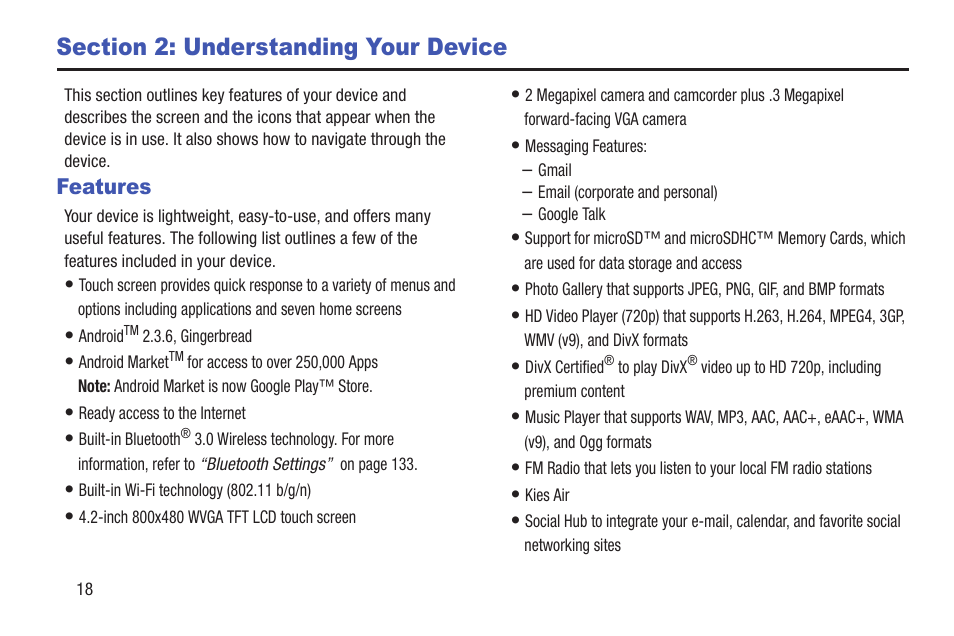 Section 2: understanding your device, Features | Samsung YP-GI1CB-XAA User Manual | Page 22 / 214