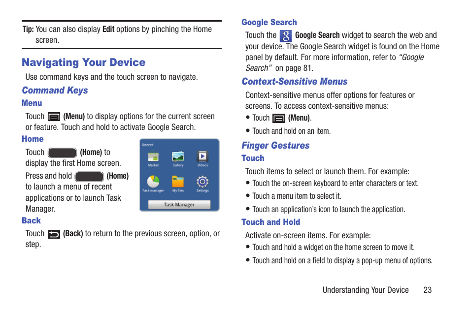 Navigating your device | Samsung YP-GI1CB-XAA User Manual | Page 27 / 214