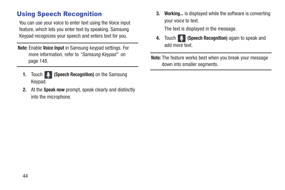 Using speech recognition | Samsung YP-GI1CB-XAA User Manual | Page 48 / 214