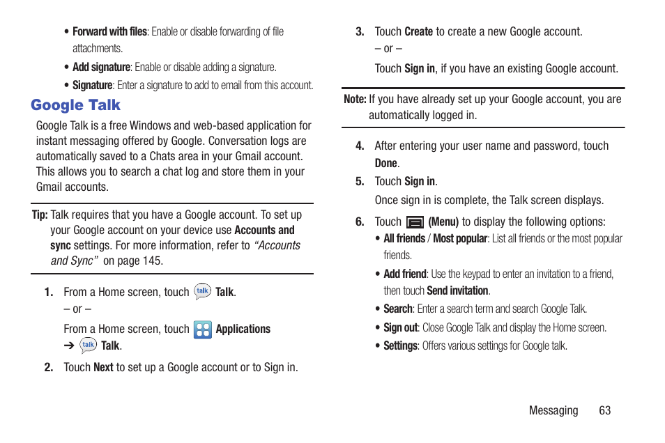 Google talk | Samsung YP-GI1CB-XAA User Manual | Page 67 / 214