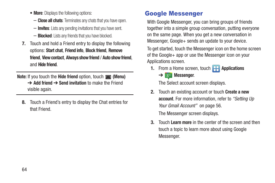 Google messenger | Samsung YP-GI1CB-XAA User Manual | Page 68 / 214